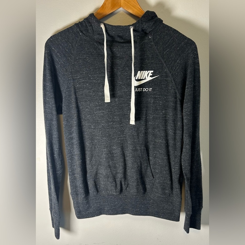 Nike Women’s Thin Hoodie Dark Gray Stretchy Sweatshirt Size S Just Do It Logo